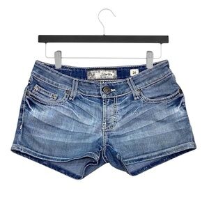 BKE Starlite Low Rise Denim Shorts 26 Stretch Distressed Embroidered EUC